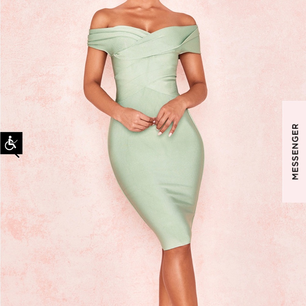 House of CB Clarissa Pistachio Off The Shoulder Bandage Dress